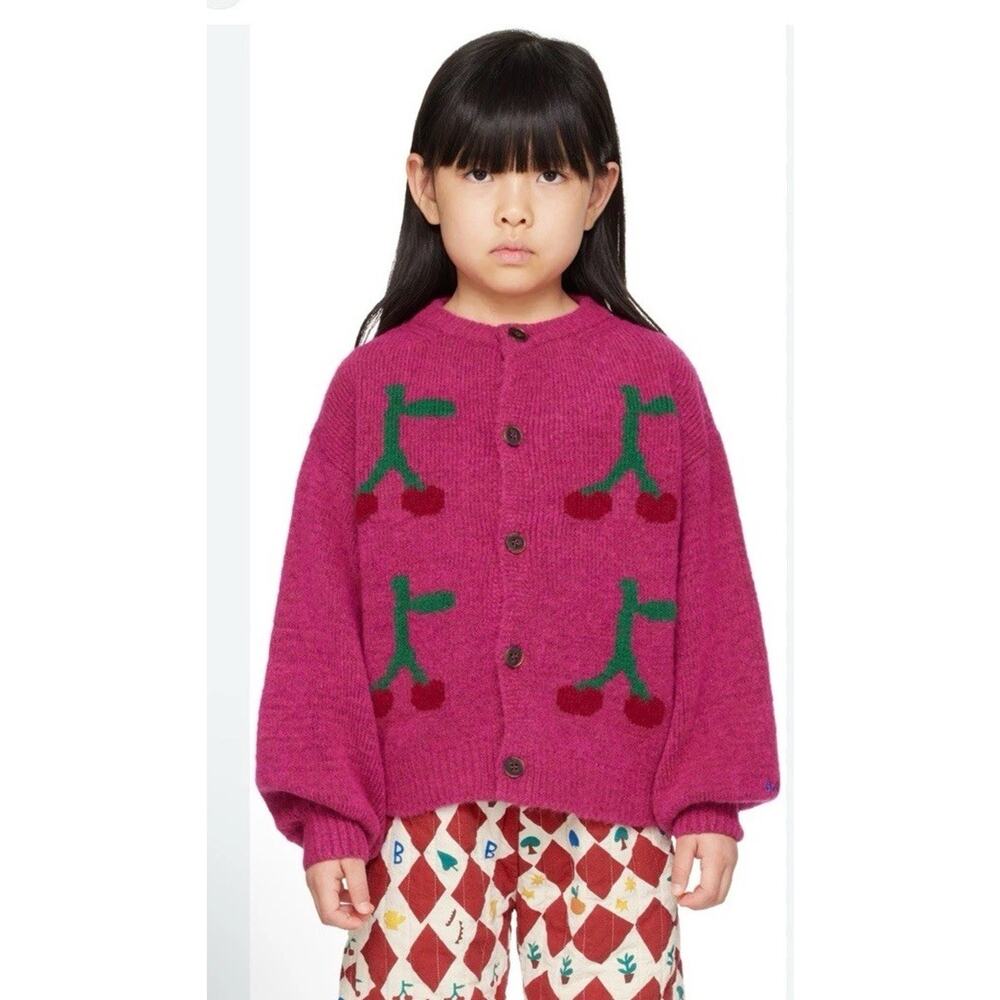 Bobo Choses Kids Pink 'bobo Cherry' Cardigan In Fuchsia Sz 6/7 NWT $325